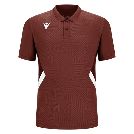 Brown polo shirt with geometric pattern on a white background