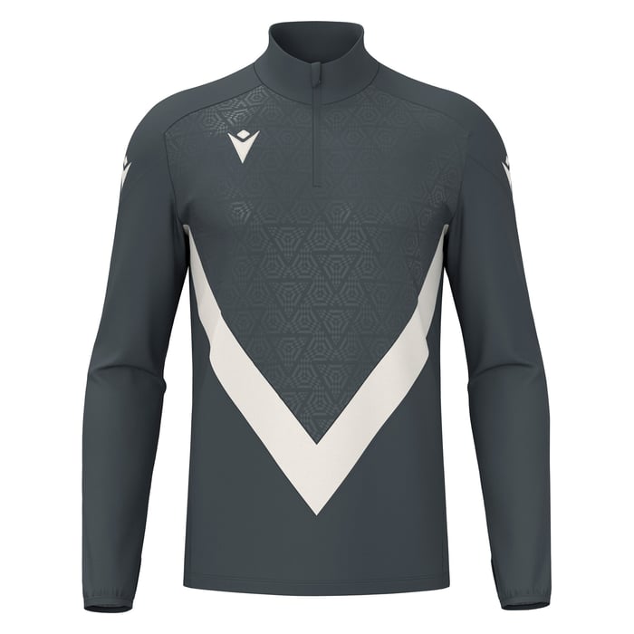 Dark gray long-sleeve shirt with geometric pattern on a white background