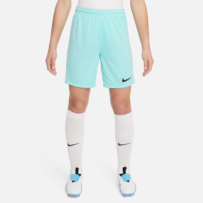 Nike Dri FIT Park III Short in Hyper Turq/Black with white nike socks and white nike football boots