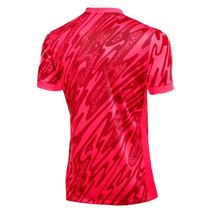 back of Nike Dri-FIT Gardien V Goalkeeper Short Sleeve Shirt in bright crimson