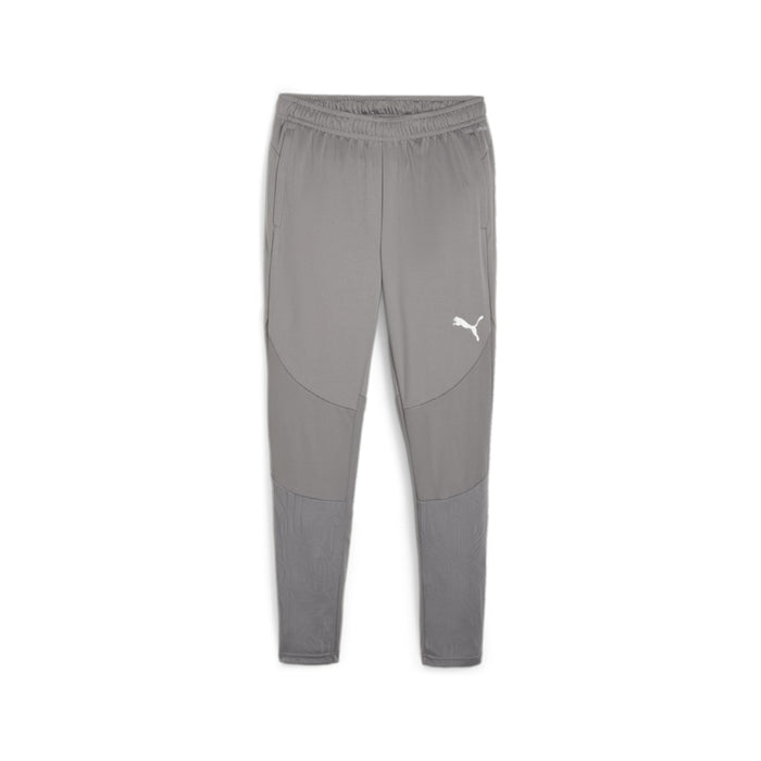 A pair of Puma Team Final training pants in grey color, featuring a prominent Puma logo on the right leg.