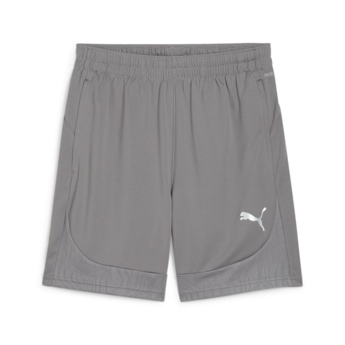 A pair of Puma Team Final training shorts in grey colour with the Puma logo visible on the right leg.
