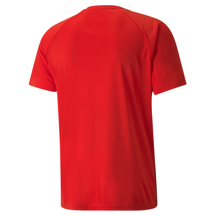 back of Puma Team Liga Striped Short Sleeve Shirt in red and black