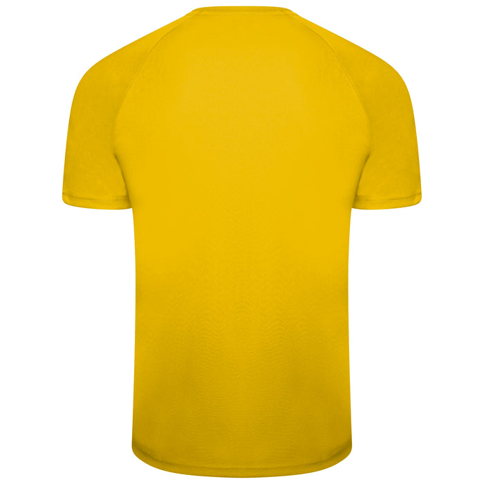 back of Puma Team Liga Striped Short Sleeve Shirt in cyber yellow and black
