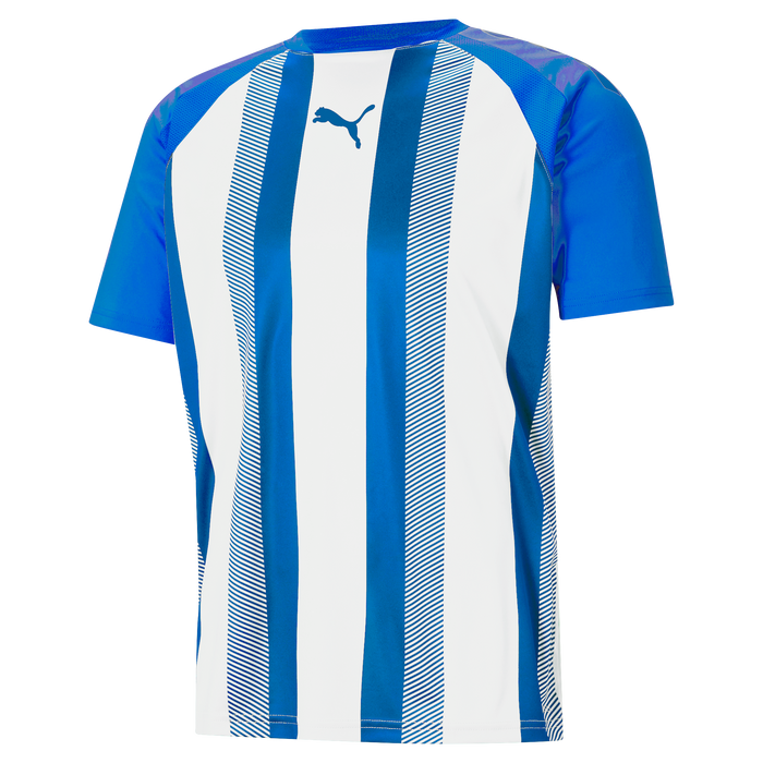 Puma Team Liga Striped Short Sleeve Shirt in electric blue lemonade and white