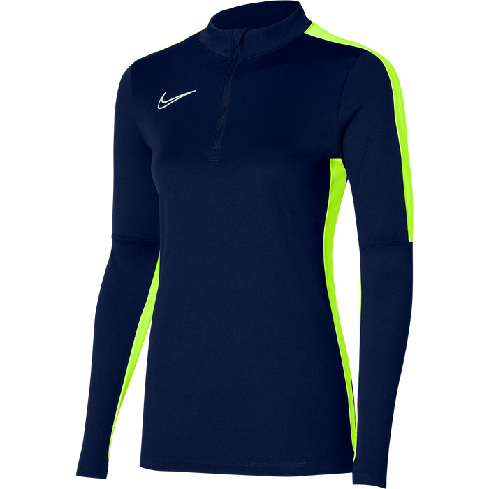Nike Dri FIT Academy 23 1/4 Zip Women's Drill Top in dark blue obsidian and volt