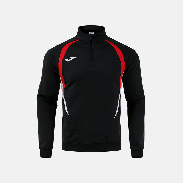 Black and red sports jacket with a brand logo on a gray background