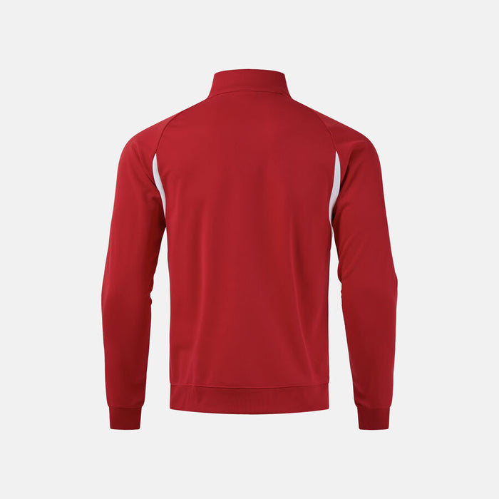 Red half-zip sweatshirt on a light gray background