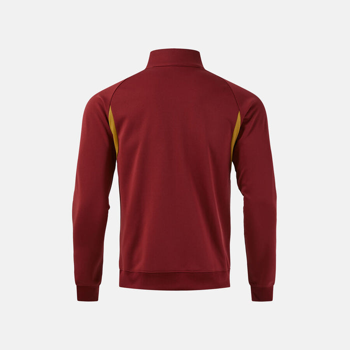 Red jacket with yellow accents on a white background