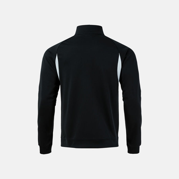 Black quarter-zip sweatshirt on a light gray background