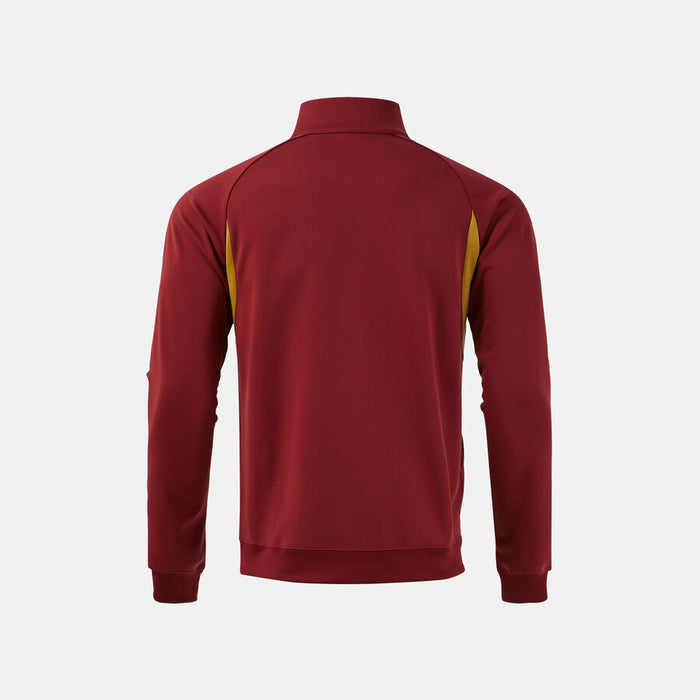 Red jacket with yellow accents on a white background