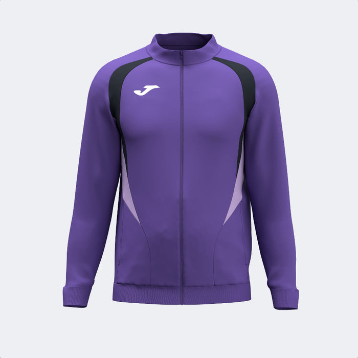 Purple tracksuit jacket with black accents on a light gray background