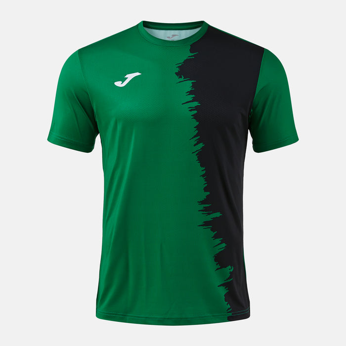 Green and black sports jersey with a brand logo on a white background