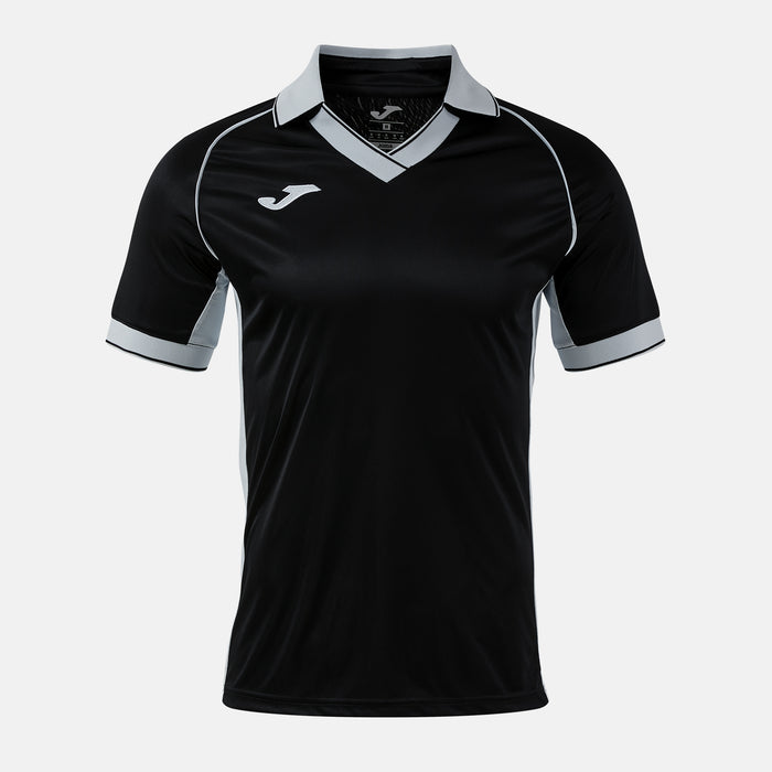 Black sports jersey with white accents on a light gray background