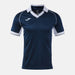 Navy blue sports jersey with white accents on a light gray background