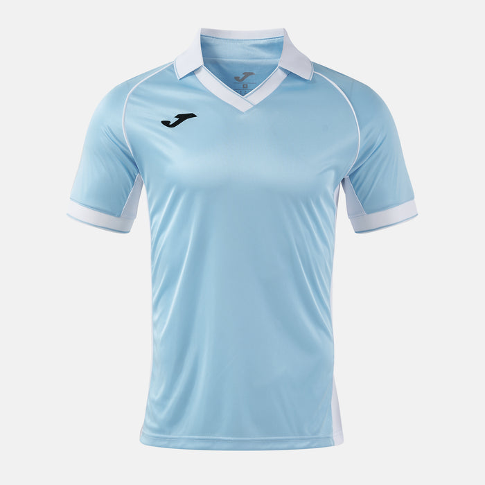 Light blue sports jersey with white accents on a white background