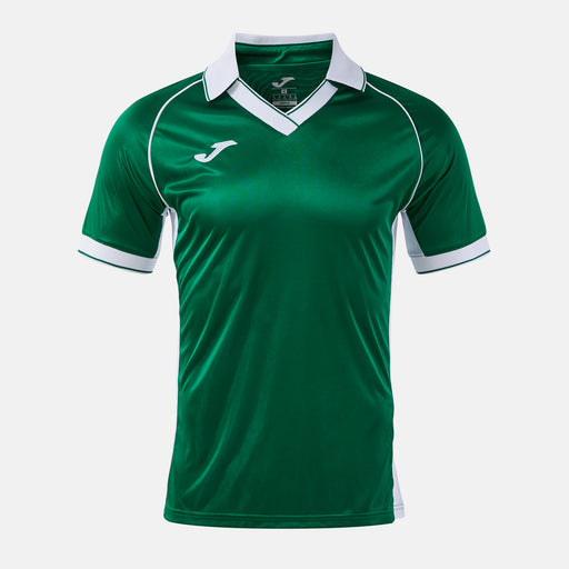 Green sports jersey with white accents on a light gray background