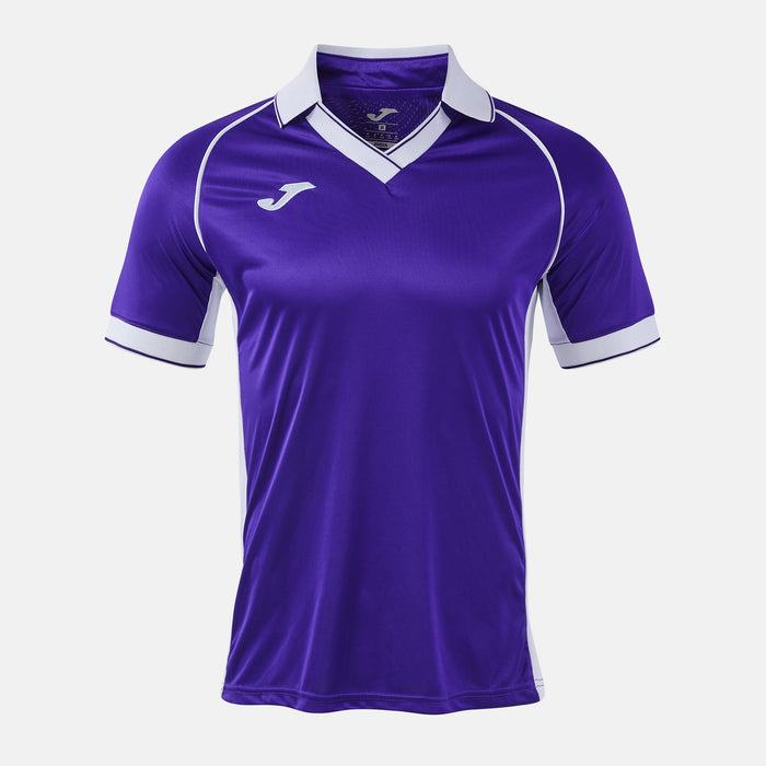 Purple sports jersey with white accents on a light gray background
