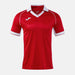 Red sports jersey with white accents on a light gray background