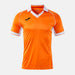Orange sports jersey with white accents on a light gray background