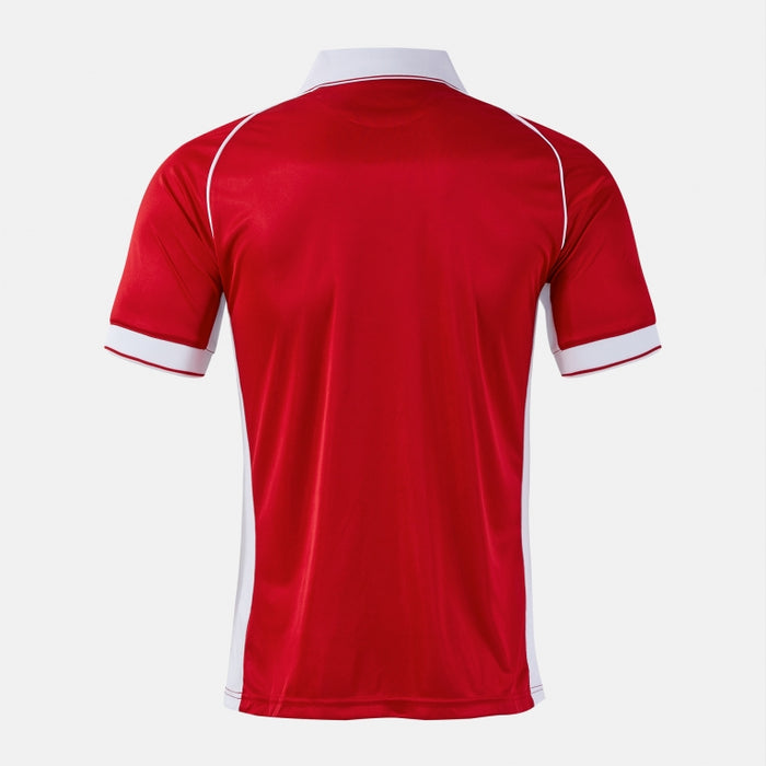 Red sports jersey with white accents on a light gray background