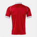 Red sports jersey with white accents on a light gray background