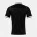 Black polo shirt with white accents on a light gray background
