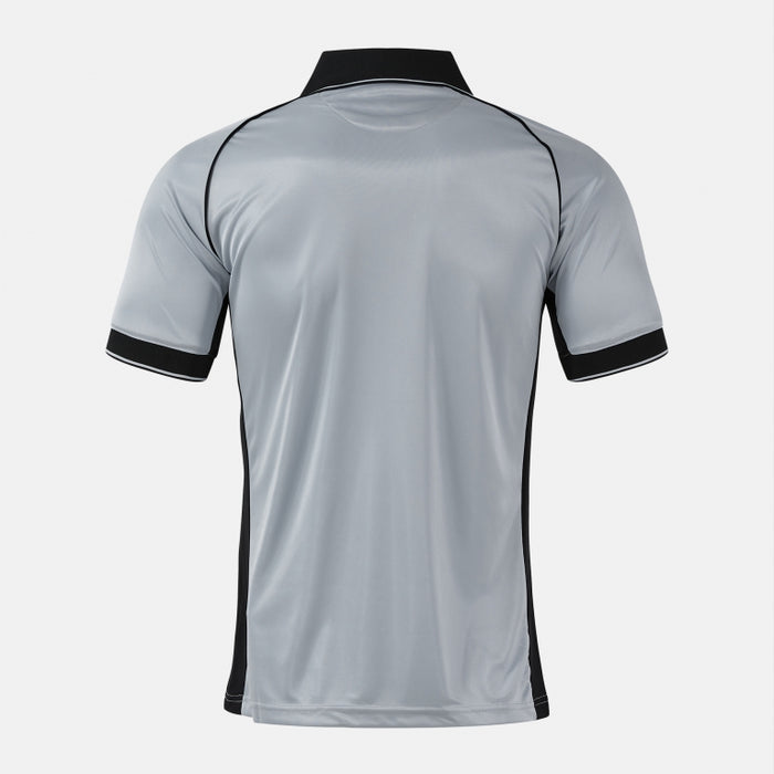 Gray sports shirt with black accents on a white background