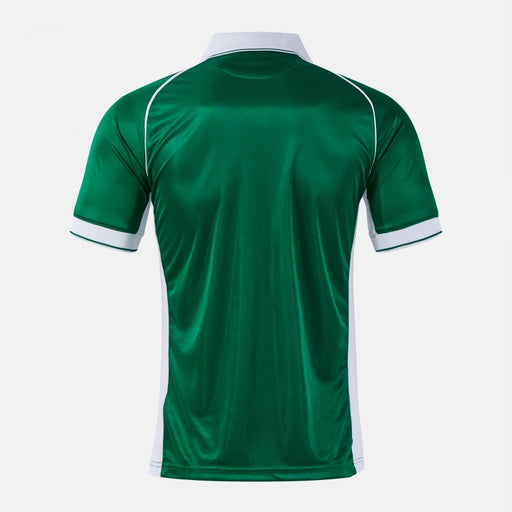 Green sports jersey with white accents on a light gray background