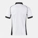 White polo shirt with black accents on a white background