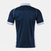 Navy blue sports shirt with white accents on a light gray background