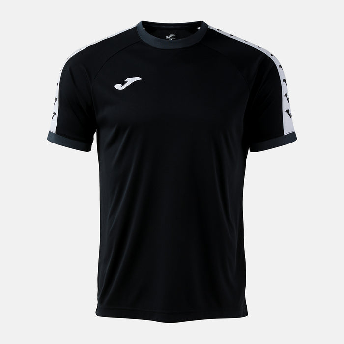 Black sports jersey with white accents on a light gray background