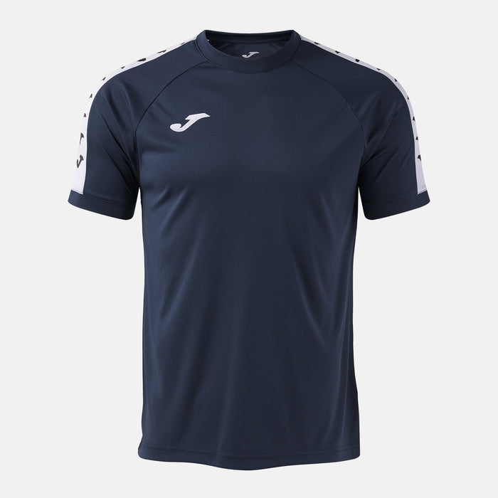 Navy blue sports jersey with white accents on a light gray background