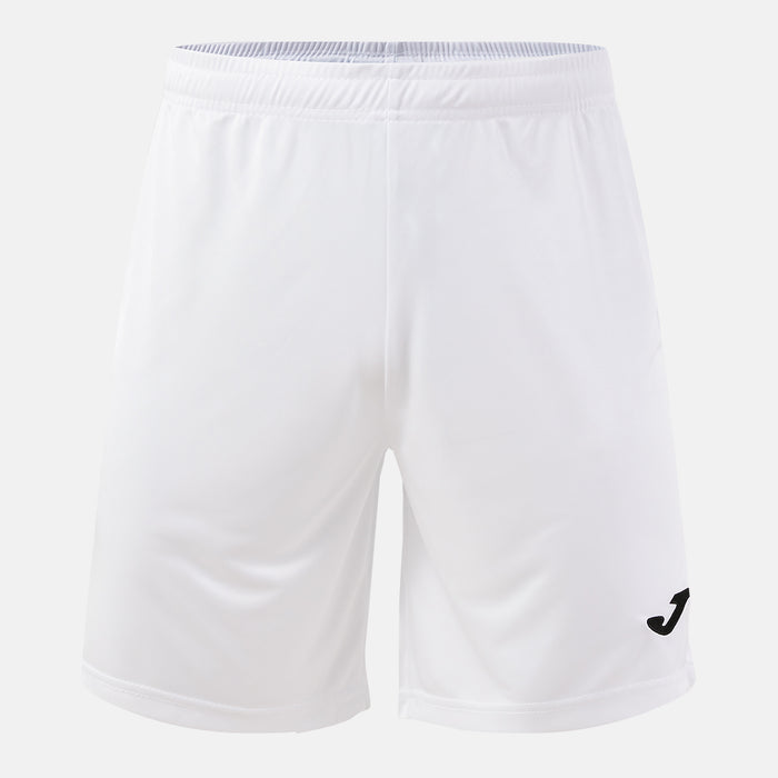 White shorts with a brand logo on a white background