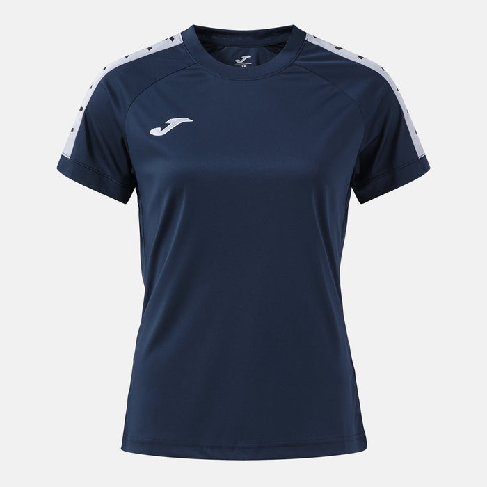 Navy blue sports jersey with white accents on a white background
