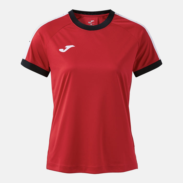 Red sports jersey with black and white accents on a light gray background