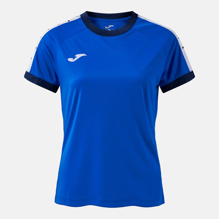 Blue sports jersey with white accents on a white background