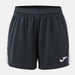 Black shorts with a white logo on a light gray background