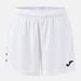 White shorts with black logo on a white background