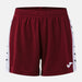 Maroon shorts with white accents on a light gray background