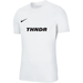 White t-shirt with black Nike logo and 'THNDR' text on a white background