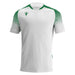 White sports jersey with green accents on a white background