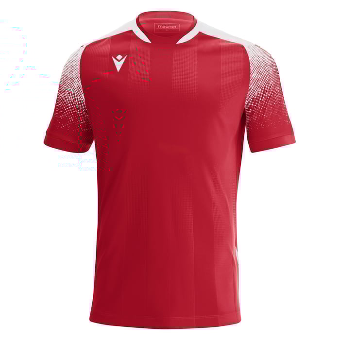 Red sports jersey with white accents on a white background