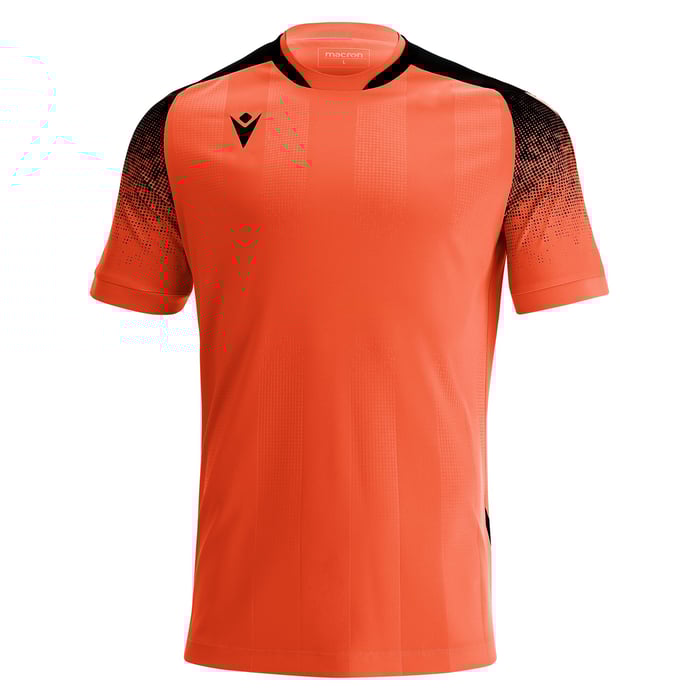 Orange sports jersey with black accents on a white background