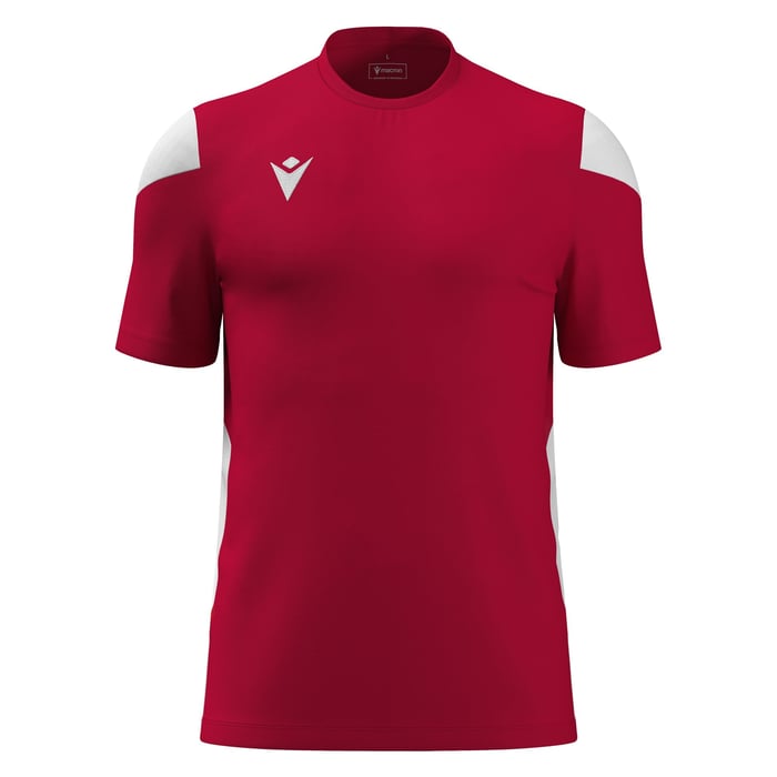 Red sports jersey with white accents on a white background
