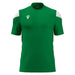 Green sports jersey with white accents on a white background