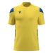 Yellow sports jersey with blue accents on a white background