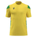 Yellow sports jersey with green accents on a white background
