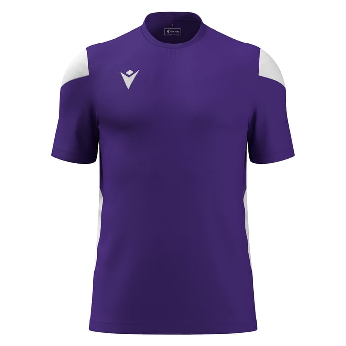 Purple athletic shirt with white accents on a white background