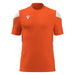 Orange sports jersey with white accents on a white background